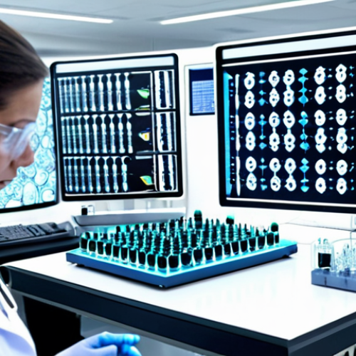 Home 8 **Quantum Drug Discovery:** A futuristic pharmaceutical lab, with a quantum computer in the background, scientists examining holographic molecular structures of a potential Alzheimer's drug. Focus on innovation and speed in drug development.