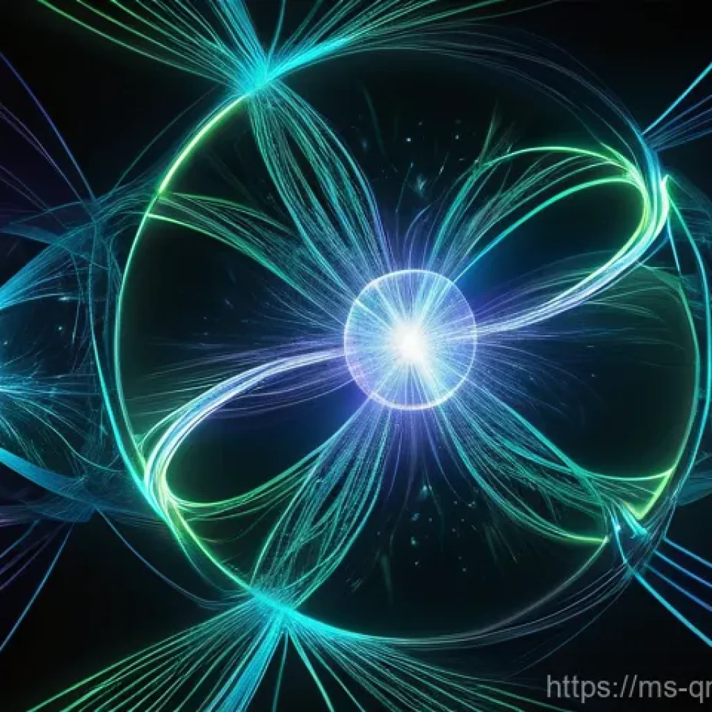 양자 컴퓨터의 글로벌 시장 전망 - **Prompt:** A futuristic, highly abstract visualization of quantum entanglement and superposition. I...