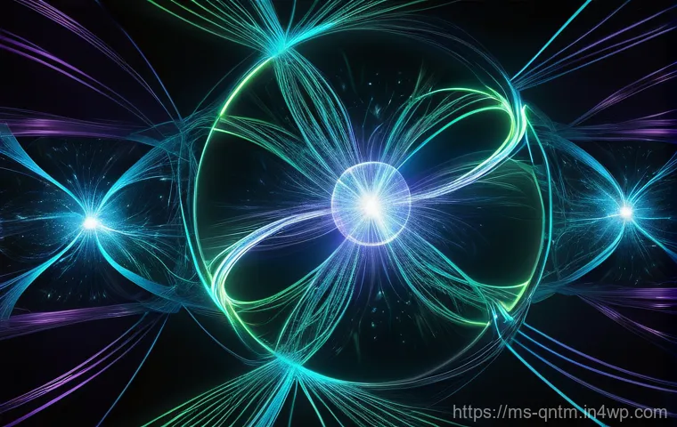 양자 컴퓨터의 글로벌 시장 전망 - **Prompt:** A futuristic, highly abstract visualization of quantum entanglement and superposition. I...