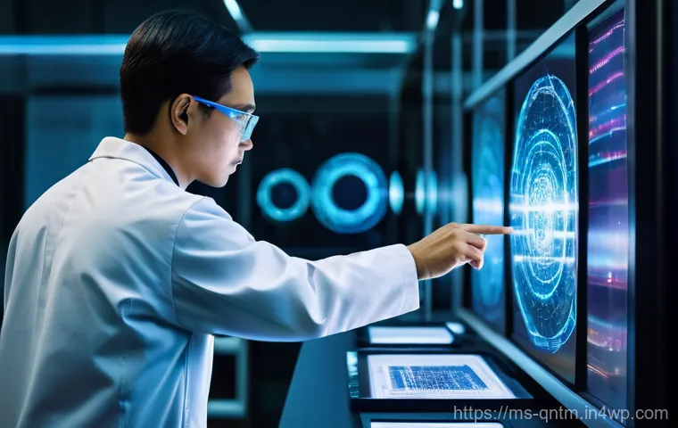 양자 컴퓨터의 글로벌 시장 전망 - **Prompt:** A futuristic, highly abstract visualization of quantum entanglement and superposition. I...