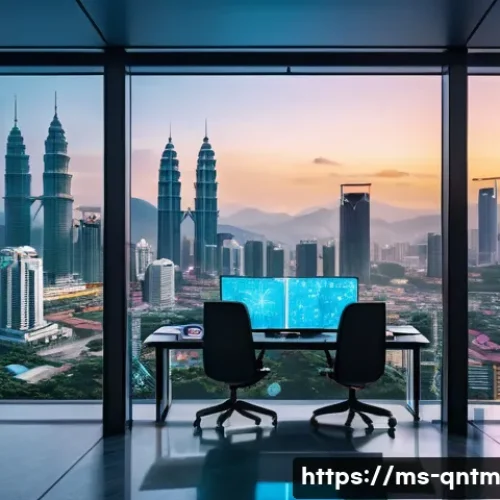 양자 통계 및 양자 기계 학습의 관계 - A futuristic Malaysian research laboratory specializing in quantum machine learning, featuring diver...